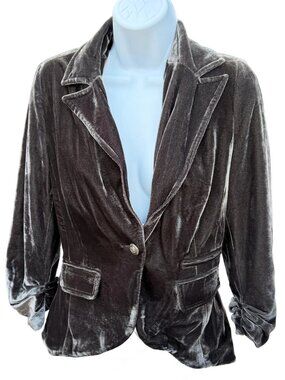 New Look Silver Gray ruched sleeves velvet blazer UK10